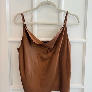 Simple Brown Satin Cowl Neck Camisole